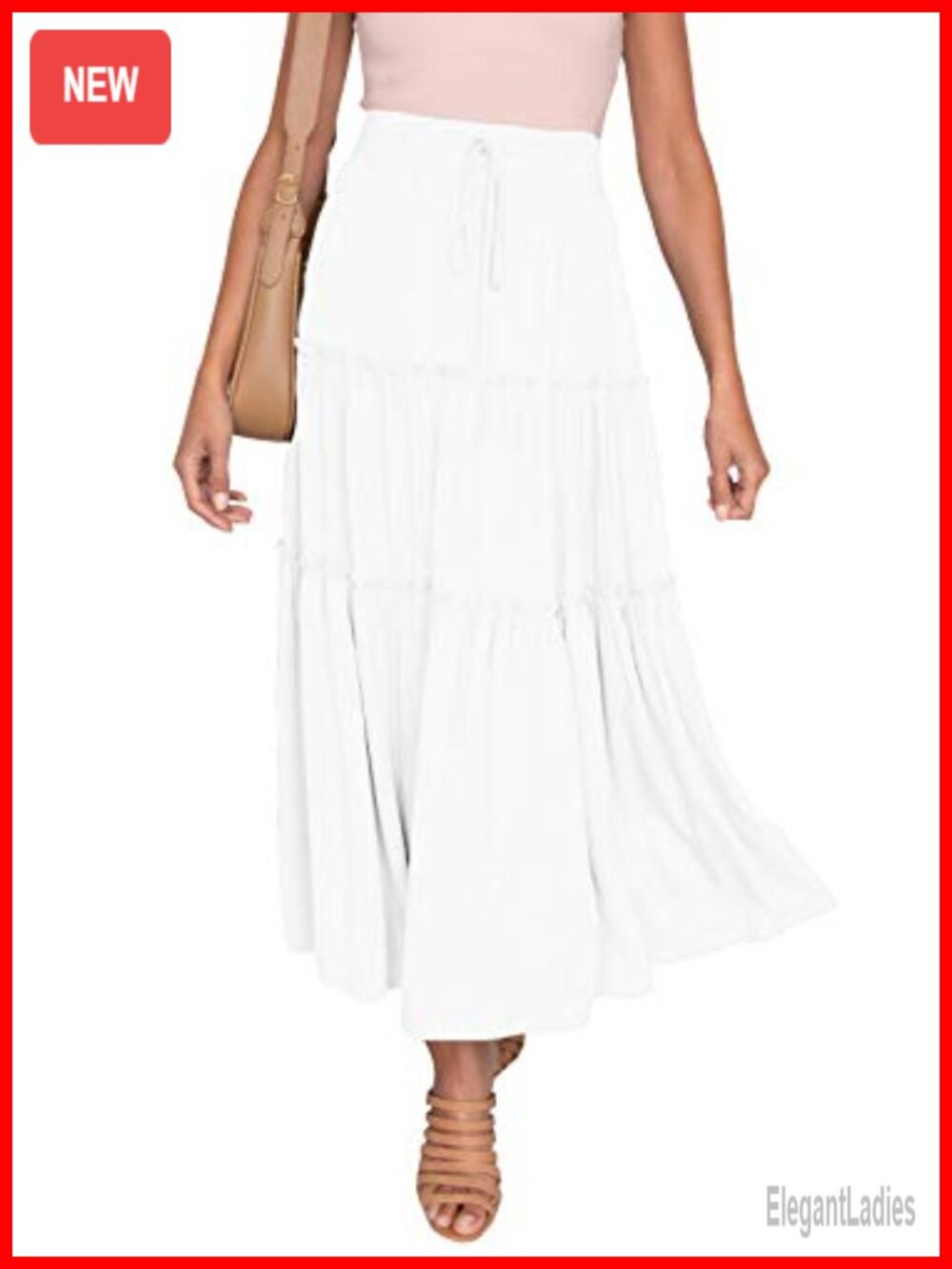 Womens Flowy Boho Maxi Skirt Elastic High Waist A-Line Tiered Beach